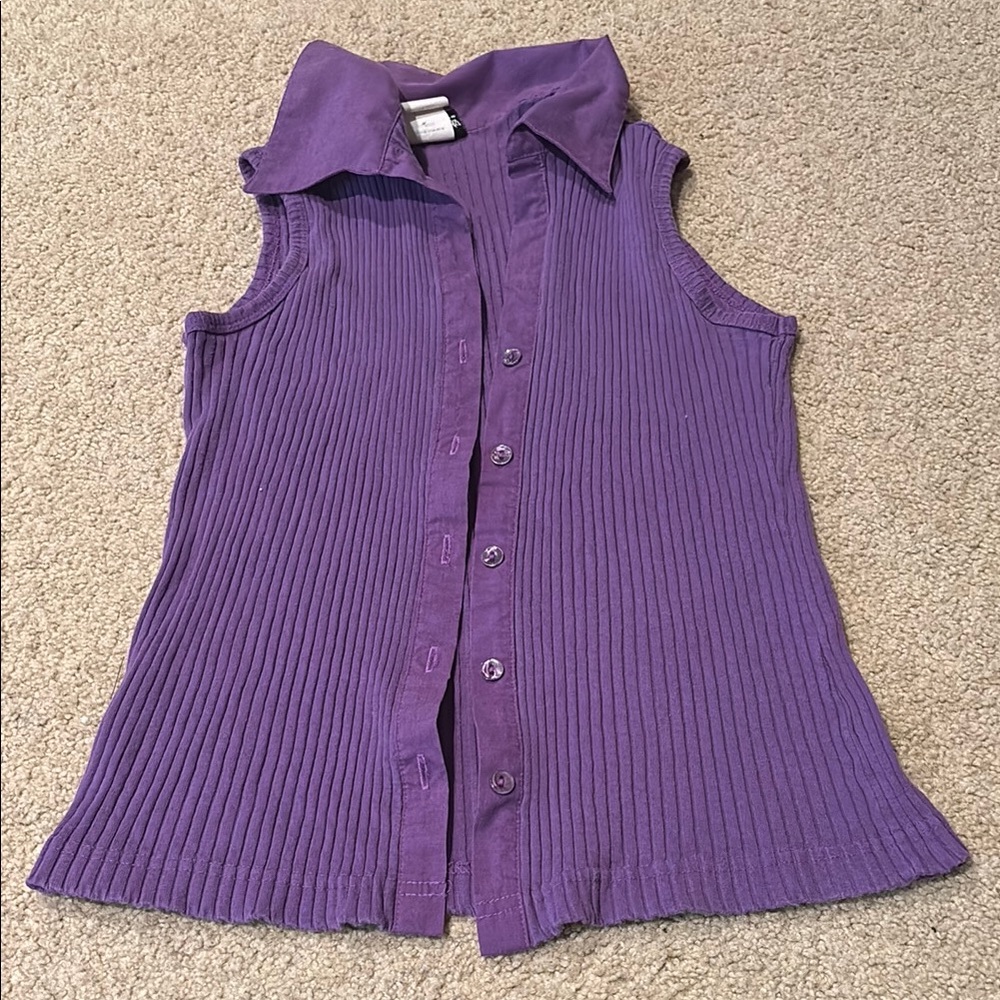 Fashion Bug Purple Sleeveless Ribbed Button Down Shirt